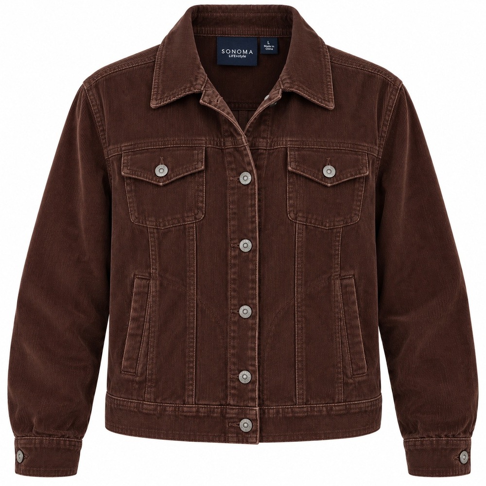 Sonoma Life Style Womens Brown Corduroy Trucker Jacket Large 100% Cotton Y2K